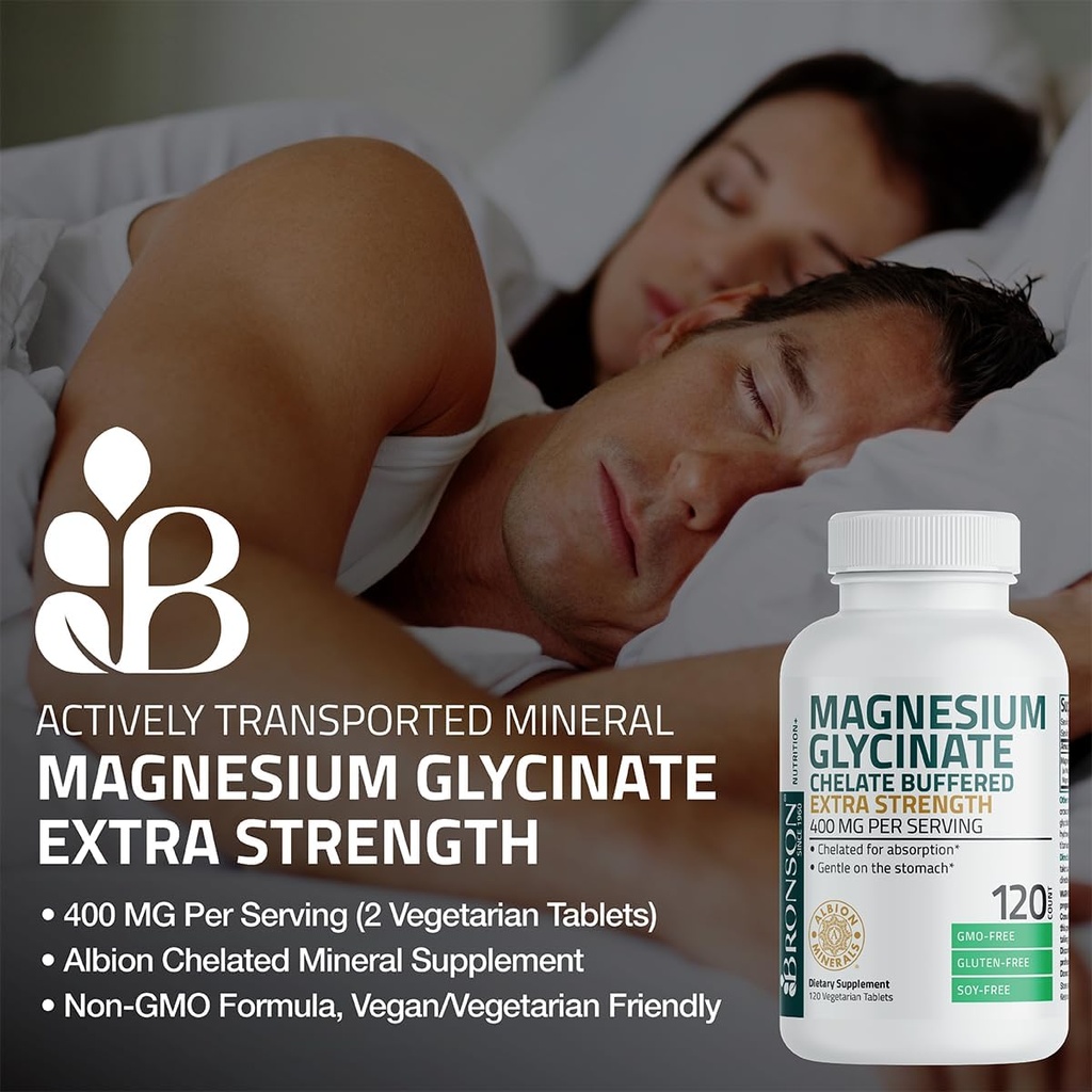 Bronson Magnesium Glycinate 400mg Extra Strength, Vegetarian, Chelated for Absorption Gentle on The Stomach, Non-GMO, 120 Tablets 4