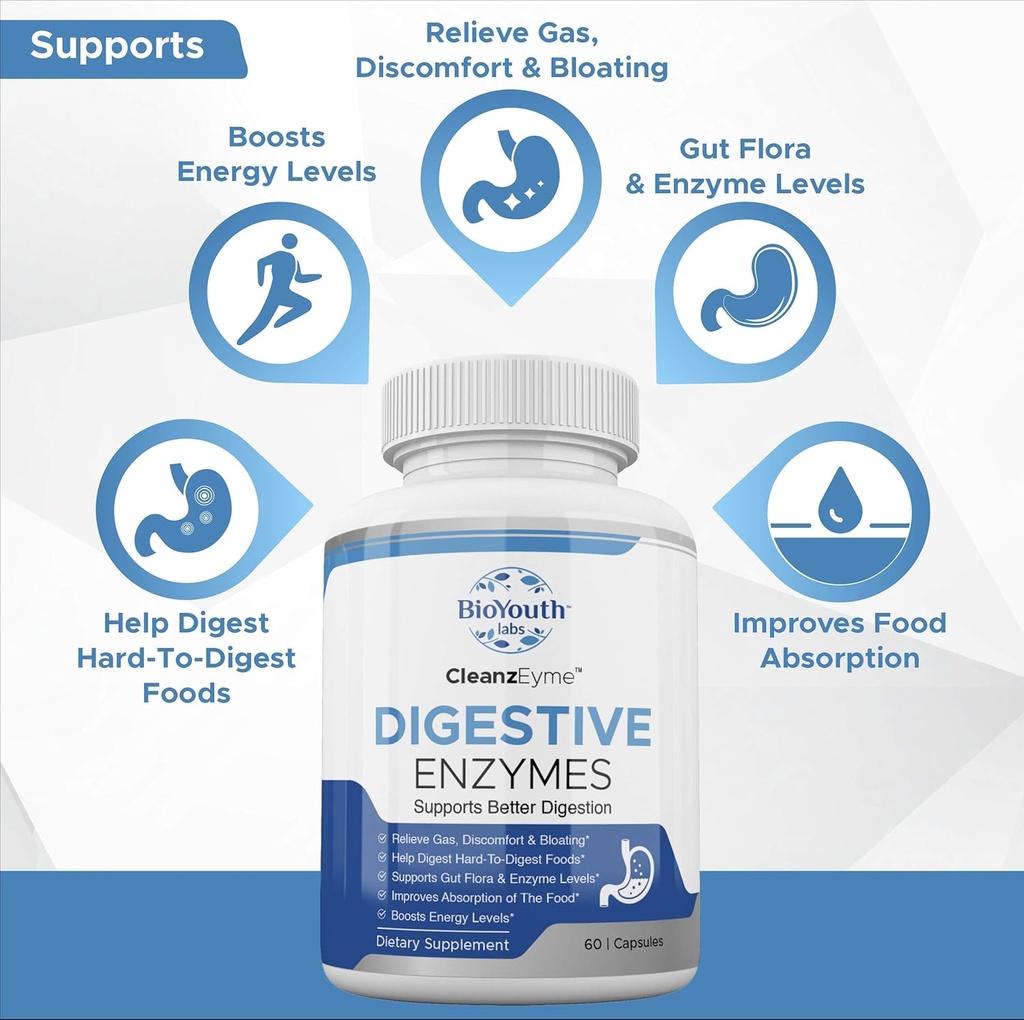 Labs Natural Digestive Enzymes & Probiotic Supplement for Adults, 60 Capsules - Nutritious Blend of Digestive Enzymes & Advantage Probiotic for Digestion & Digestive Health. 3