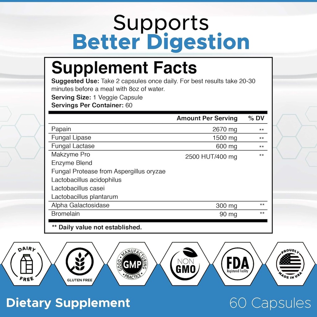 Labs Natural Digestive Enzymes & Probiotic Supplement for Adults, 60 Capsules - Nutritious Blend of Digestive Enzymes & Advantage Probiotic for Digestion & Digestive Health. 4