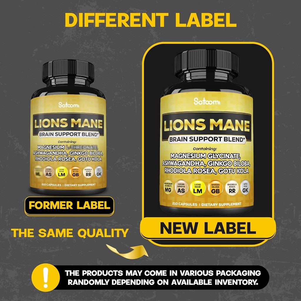 Lions Mane Supplement Capsules with Magnesium with Ashwagandha Root, Ginkgo Biloba, Rhodiola Rosea and Gotu Kola - 210 Vegan Capsules - Support Brain Health, Positive Mood & Energy Production 6