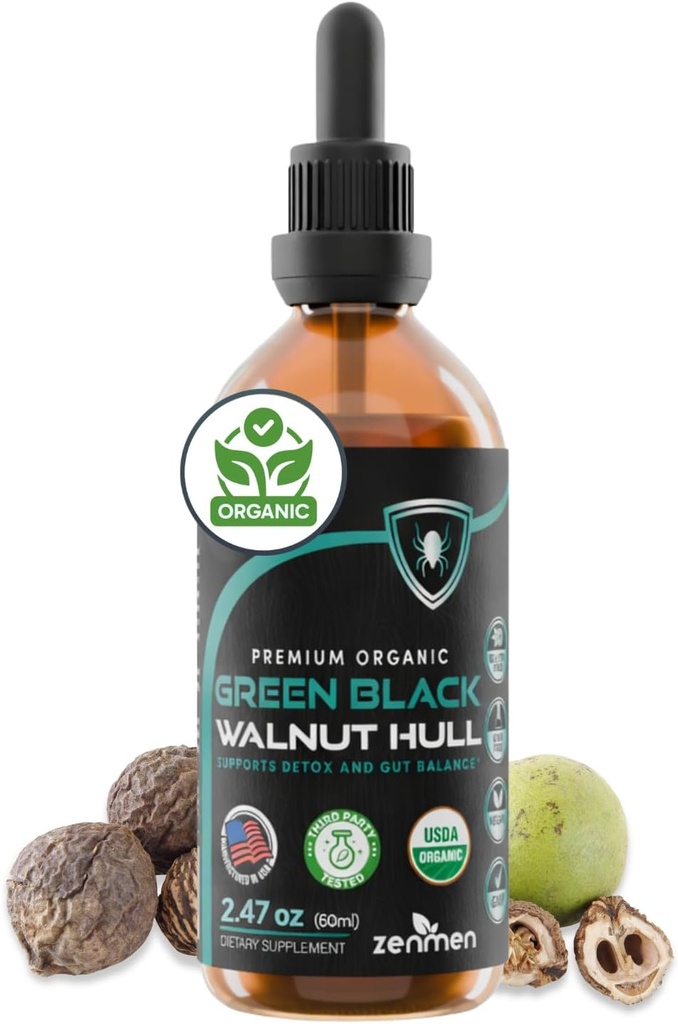 Zenmen Organic Green Black Walnut Hull Tincture - Highly Potent Formula for Immune Support and Source of Antioxidants - 2.32 oz / 60ml, Vegan, Manufactured in The USA 2