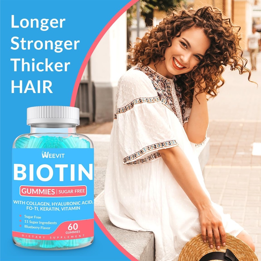 Biotin Gummies, Sugar Free Biotin Vitamins for Women & Men Supports Hair Growth, Nails & Skin, Chewable Biotin and Collagen Supplement | Gluten-Free 4