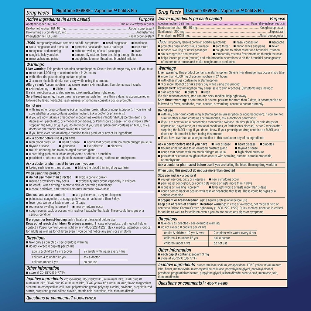 Basic Care Vapor Ice Daytime and Nighttime Severe Cold and Flu, Coated Caplets, Combo Pack, 24 Count 6