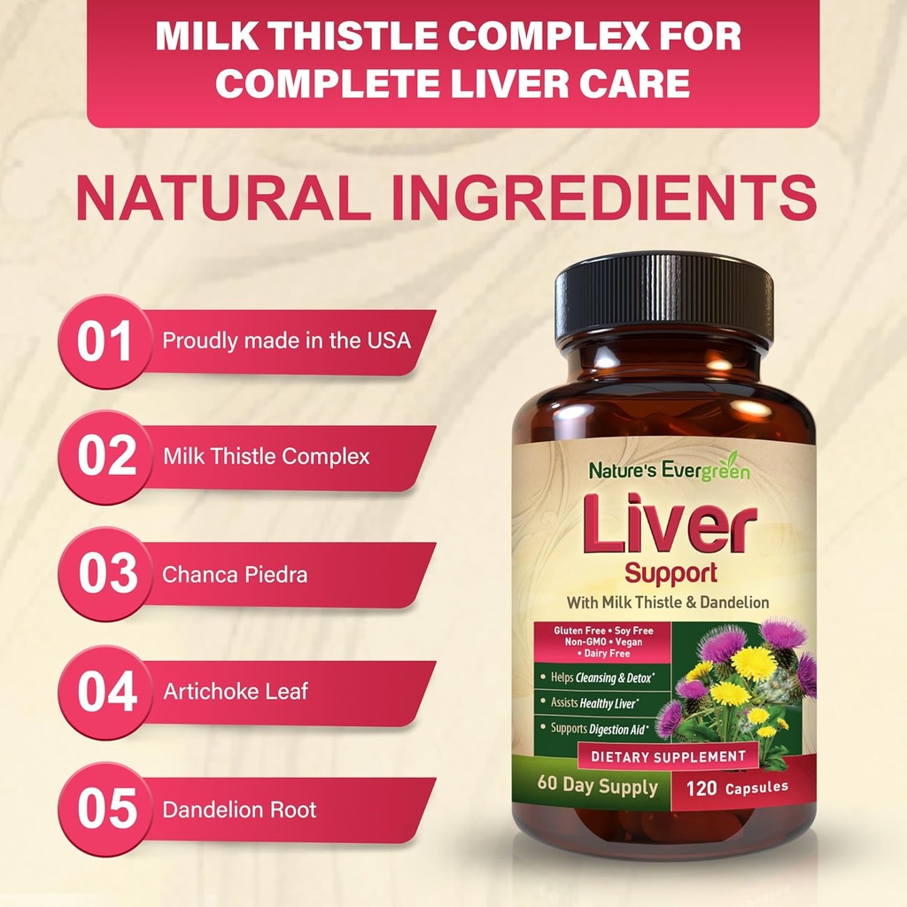 Liver Cleanse Detox & Repair | Herbal Liver Support Supplement w/ 20+ Liver Health Nutrients, Milk Thistle, Turmeric, Ginger, Dandelion, Zinc, Artichoke & more for Optimal Liver Support | 120 Capsules 6