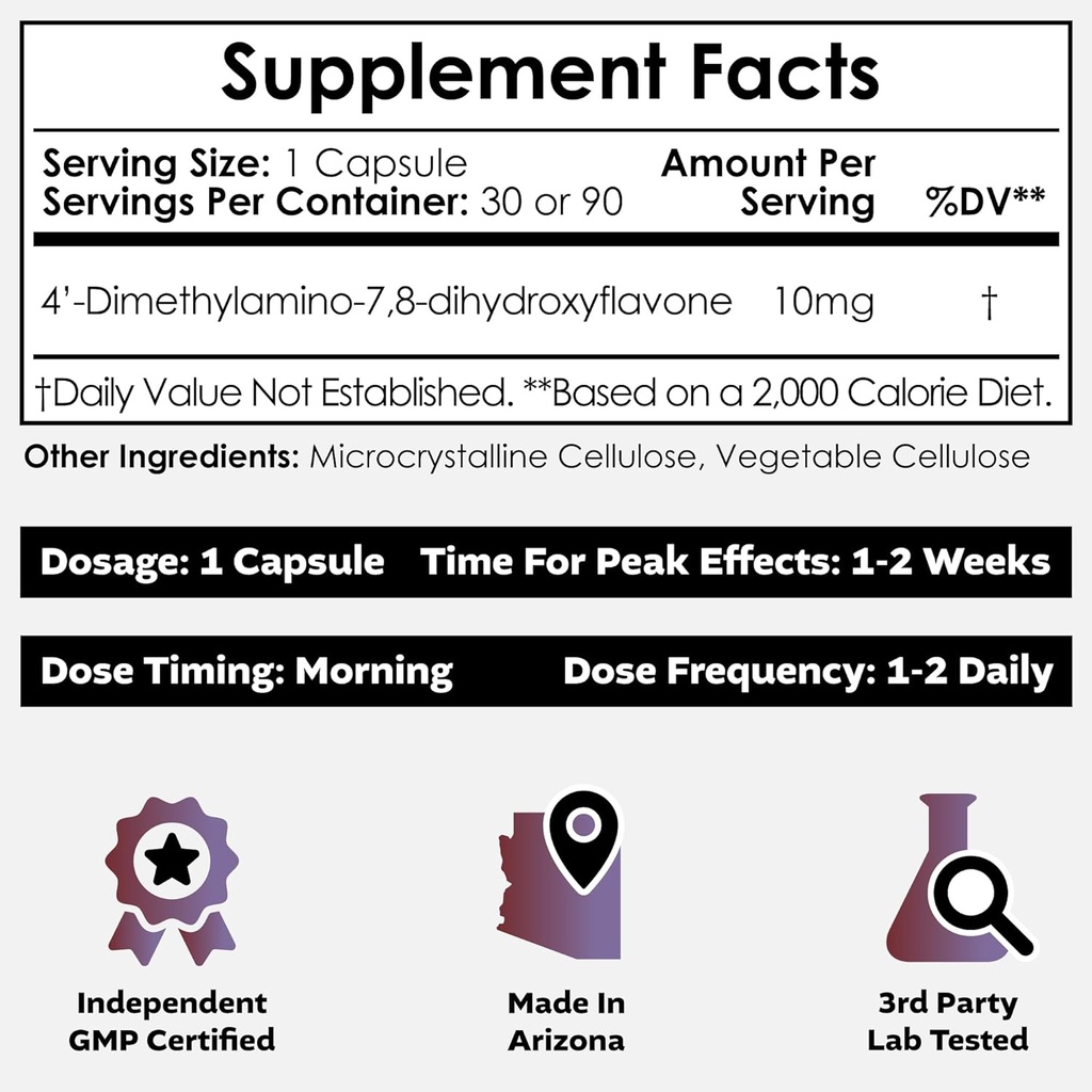 Nootropics Depot 4’-DMA-7,8-DHF Capsules | 10mg | 90 Count | 4'-DMA-7,8-Dihydroxyflavone 3