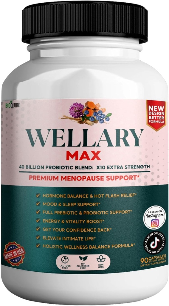 Wellary Max Menopause Support Supplement, 40 Billion CFU Probiotic Blend, 90 Capsules (1) 2