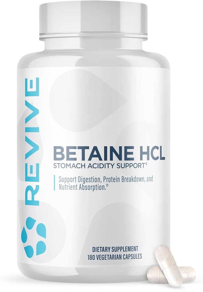 Revive MD Betaine HCL with Pepsin Digestive Enzymes, 180 Vegetarian Capsules - Betaine Hydrochloride Supplement Supports Healthy Digestion & Nutrient Absorption - Helps with Stomach Acid Levels 2