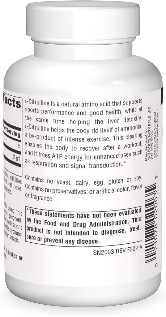 Source Naturals L-Citrulline - Supports Exercise Recovery, Energy and Detoxification*, 1,000 mg - 60 Tablets 3