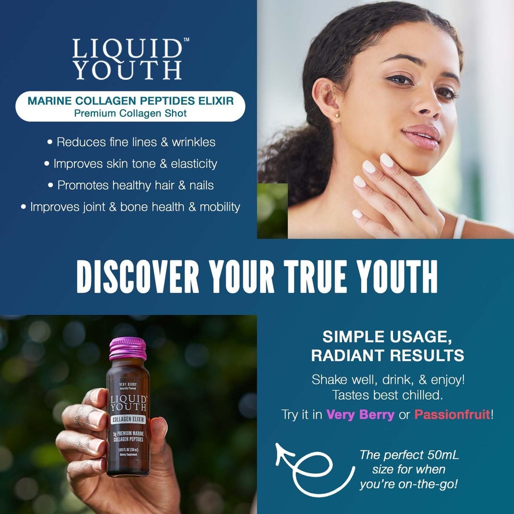 Liquid Collagen Elixir Shot for Women & Men - Premium Liquid Marine Collagen for Hair Growth, Skin, Nail, Bone & Joint Health - Travel-Friendly (Very Berry, 10 Servings Per Box) 4