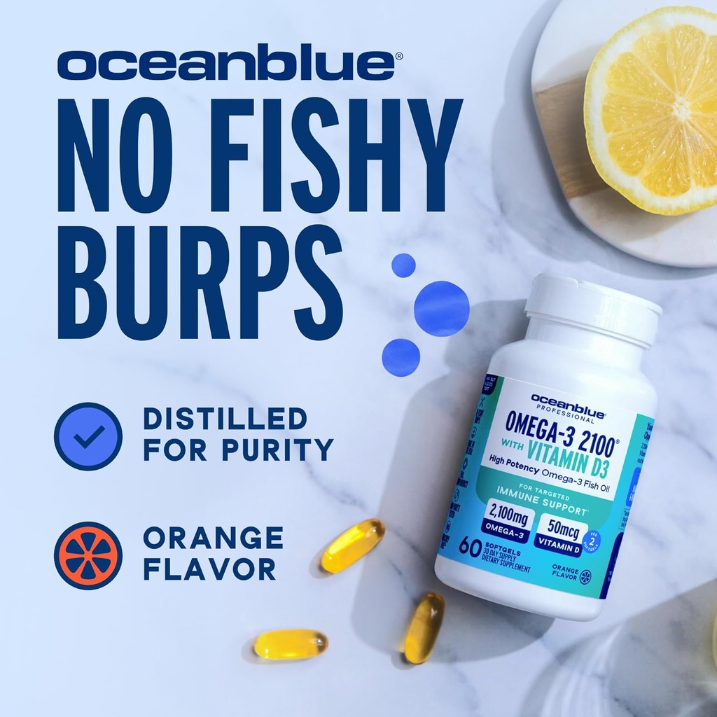 Oceanblue Professional Omega-3 2100 with Vitamin D3 – 120 ct – Triple Strength Burpless Fish Oil Supplement with High-Potency EPA, DHA, DPA and Vitamin D3 – Wild-Caught – Orange Flavor (60 Servings) 6