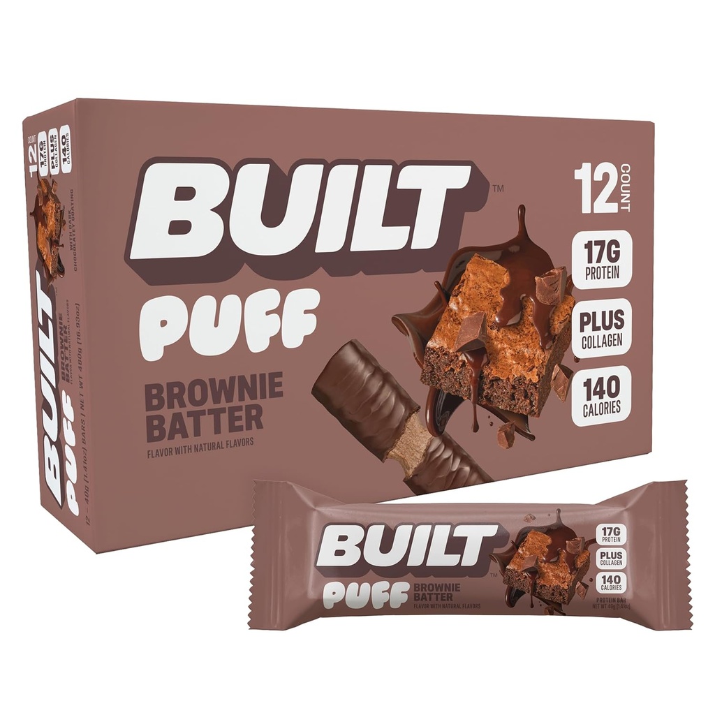 Built Bar, Puff Protein Bars, Brownie Batter Puff, 17g Protein Snacks, On-The-Go Bars, Only 140 Calories, 6g Sugar, Collagen, Gluten Free, 12 Count 2