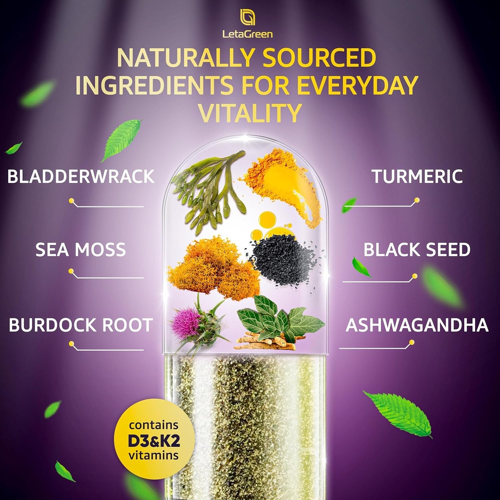 Sea Moss Capsules – 17-in-1 Blend with Black Seed Oil Ashwagandha Bladderwrack Burdock Root Turmeric Vitamin D3 K2 C for Daily Wellness – Multimineral Supplement for Men & Women – 240 Count 4