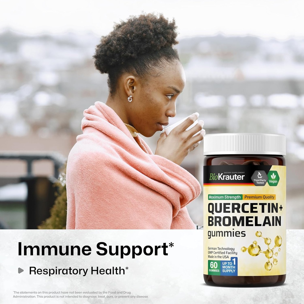BIO KRAUTER Quercetin with Bromelain Gummies - 1000 mg Mix - 60 Vegan Chews - Quercetin Gummies - Vegan Immune Support - Source of Antioxidants - Gelatine-Free Formula 3