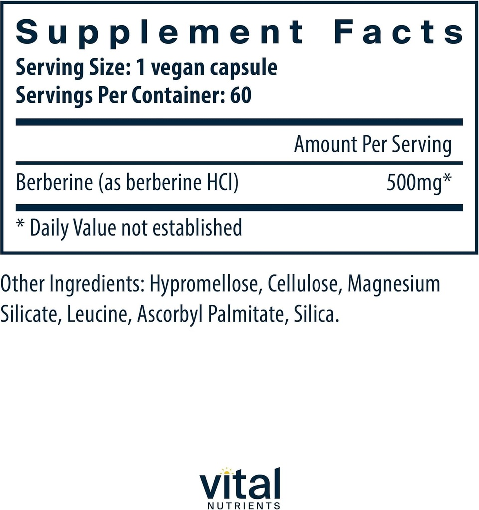 Vital Nutrients Berberine |Supports Bowel Function and Normal Triglyceride Levels |Vegan Supplement| Gluten, Dairy, and Soy Free |500 mg |60 Capsule 3