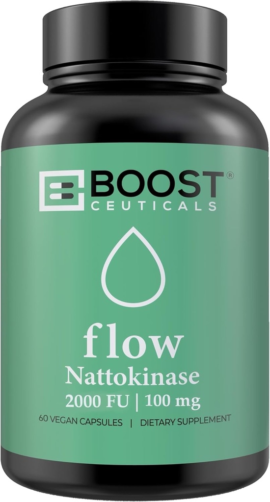 BoostCeuticals Nattokinase 2000 FU 100mg | 60 Vegan Capsules | No stearates, Non GMO Gluten Free Natural Blood Thinner & Blood Flow Supplement 2