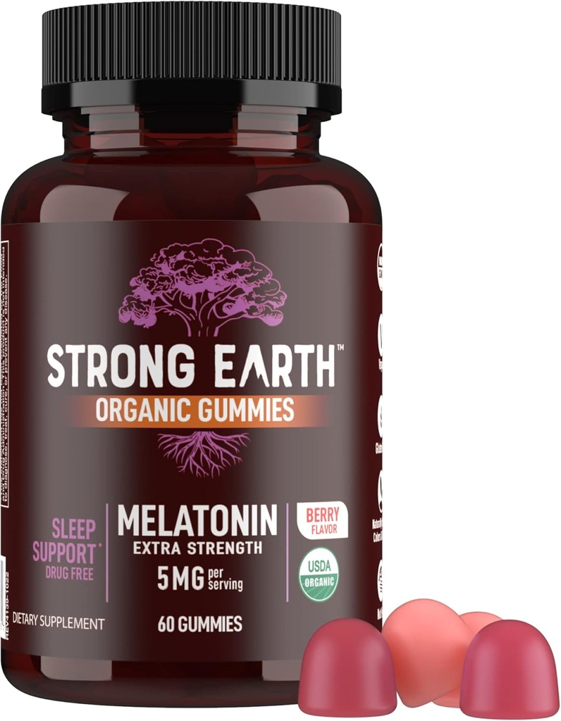 YUM-V'S Organic Melatonin Sleep Aid Gummies, Adults Extra Strength Melatonin Gummy - Vegan Non GMO Sleep Melatonin Gummies for Sleeping Support Berry 5 MG - 60 Count 2