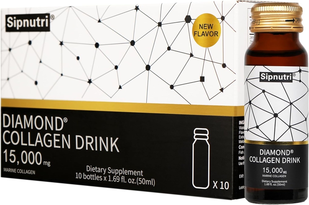 Diamond Liquid Collagen Drink, 15000 mg Hydrolyzed Marine Collagen Peptides with Vitamin C, Pomegranate, Healthy Hair Skin Nails Joints Bones Support, 50 ml x 10 Bottles 2