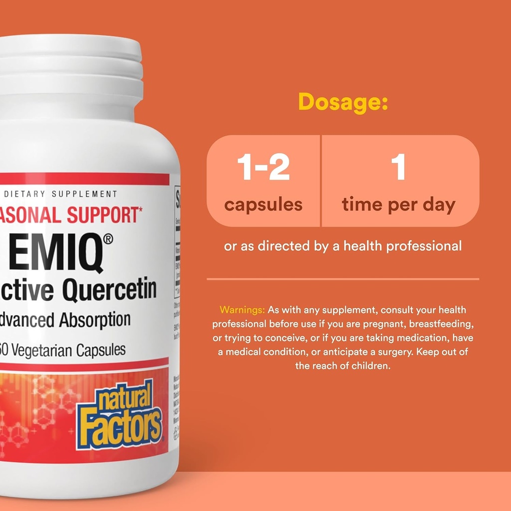 Natural Factors Bioactive Quercetin EMIQ - Immunity Support Supplement with Vitamin C - Quercetin for Upper Respiratory & Heart Health - 60 Vegetarian Capsules (60 Servings) 4