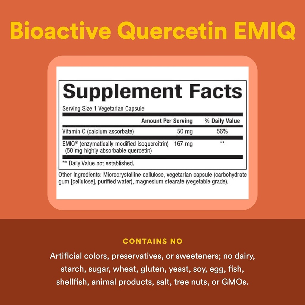 Natural Factors Bioactive Quercetin EMIQ - Immunity Support Supplement with Vitamin C - Quercetin for Upper Respiratory & Heart Health - 60 Vegetarian Capsules (60 Servings) 5