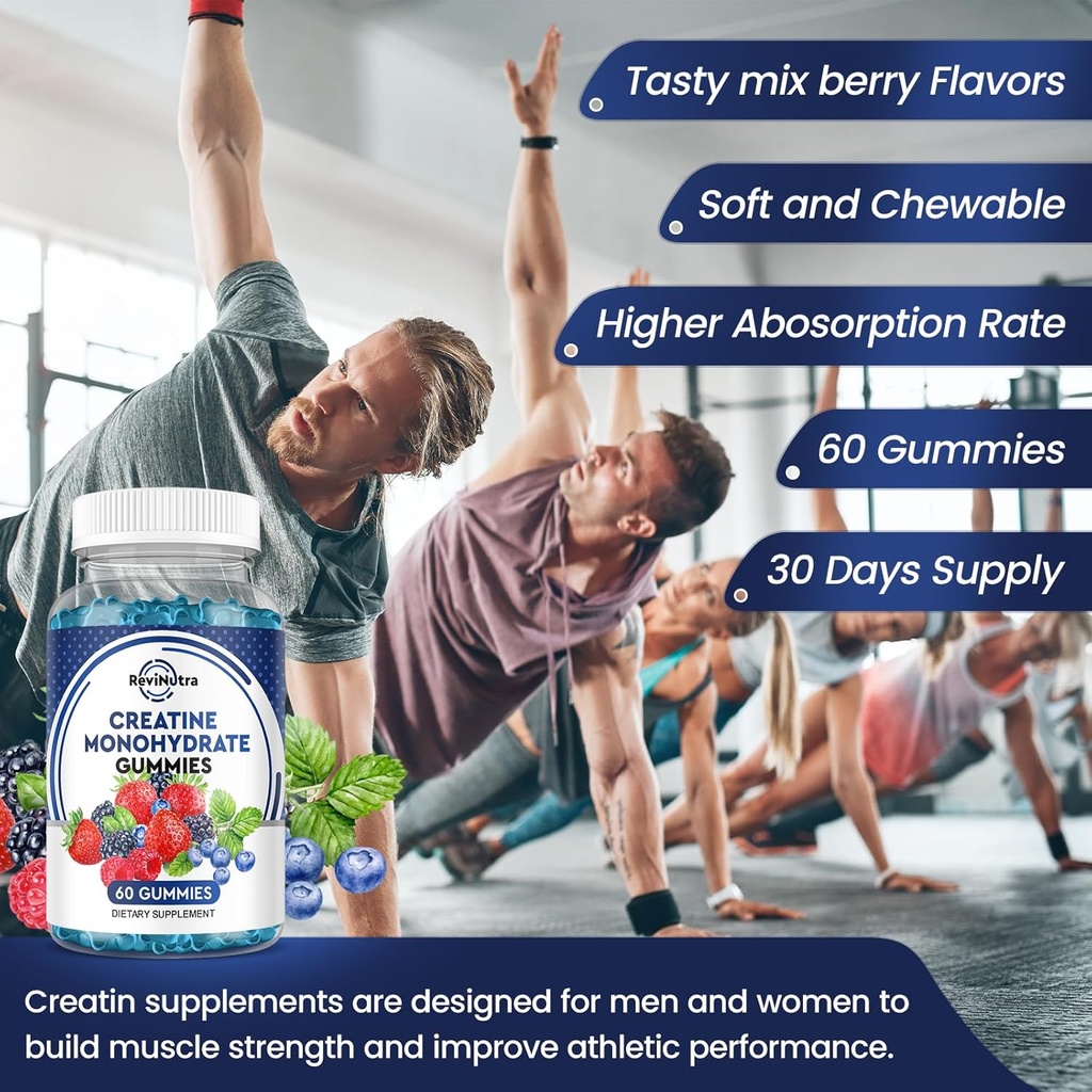 Creatine Chewable Gummies - 2000mg Creatine Monohydrate Tablet Chews, Easy Digesting, Fast Absorbing Chews for Men and Women, Build Muscle, Improve Recovery, Strength, and Endurance 60Count 5