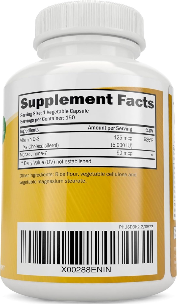 Purely Holistic Vitamin D3 125mcg and Vitamin K2 90mcg MK7-4 Month Supply 150 Vegetarian Capsules - Vitamin D3 & K2 Menaqunione - High Strength Cholecalciferol Made in The USA 3