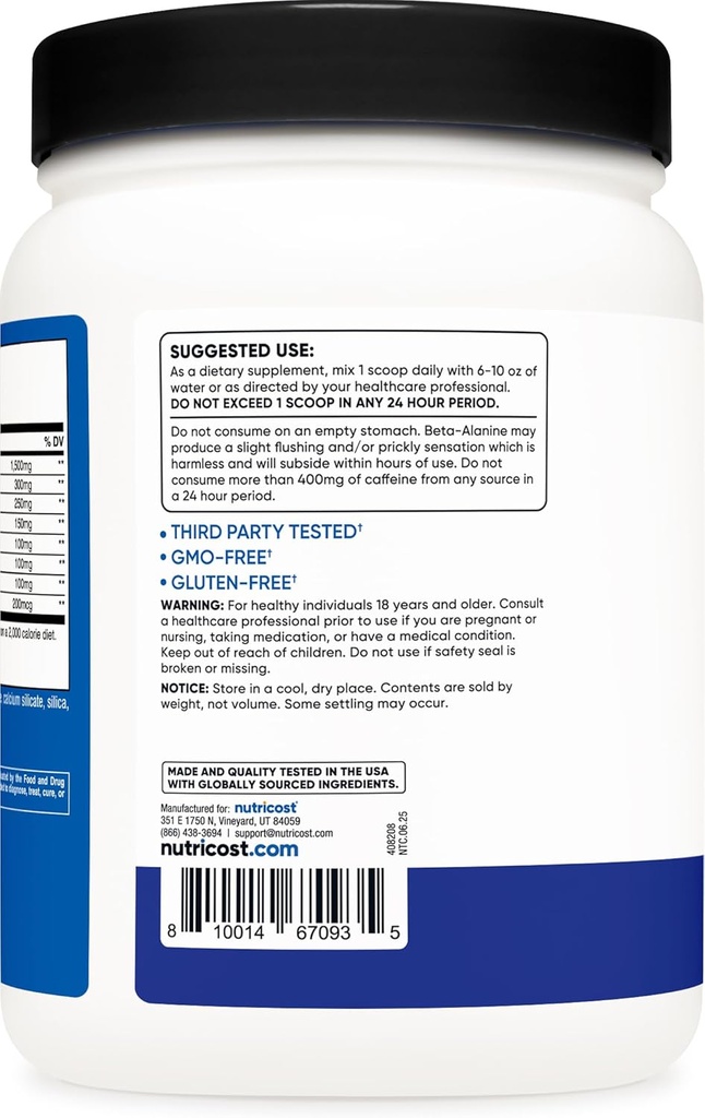 Nutricost Pre-X Xtreme Pre-Workout Complex Powder, Blue Raspberry, 60 Servings, Vegetarian, Non-GMO and Gluten Free 5