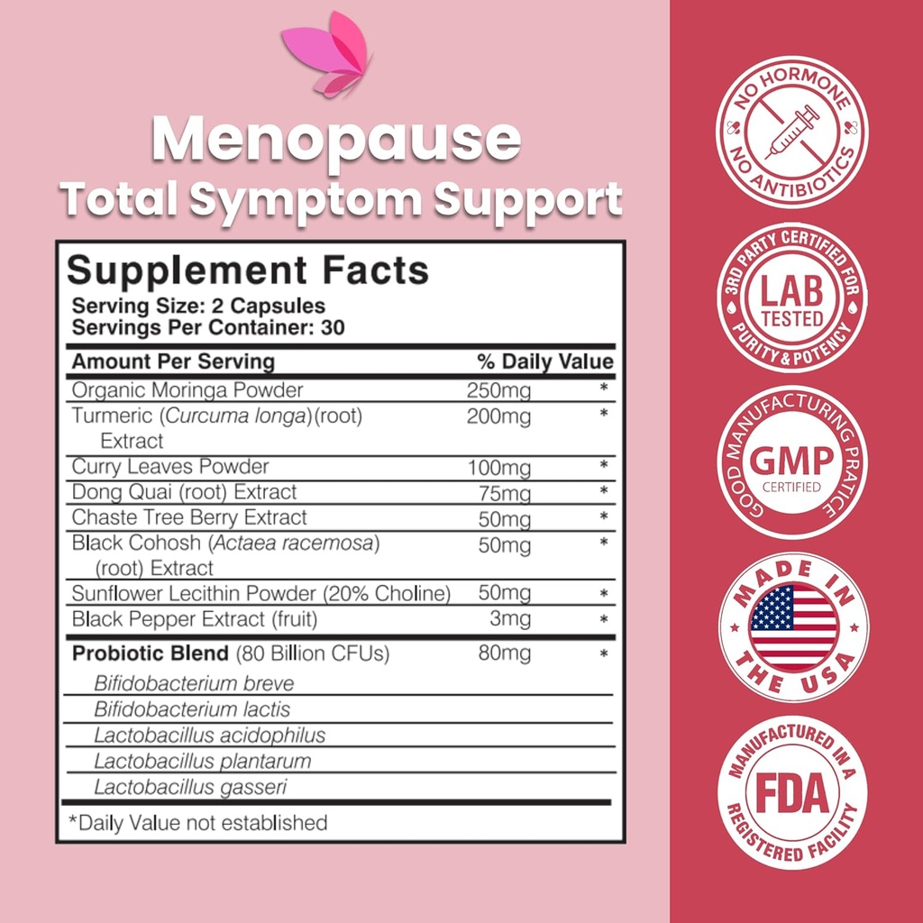 Menopause Multi-Symptom Support with Probiotics for Women | Helps Alleviate Hot Flashes, Night Sweats, Sleeplessness, Mood Swings, Bloating | with Black Cohosh, Dong Quai, Chaste Berry | 60 Ct 5