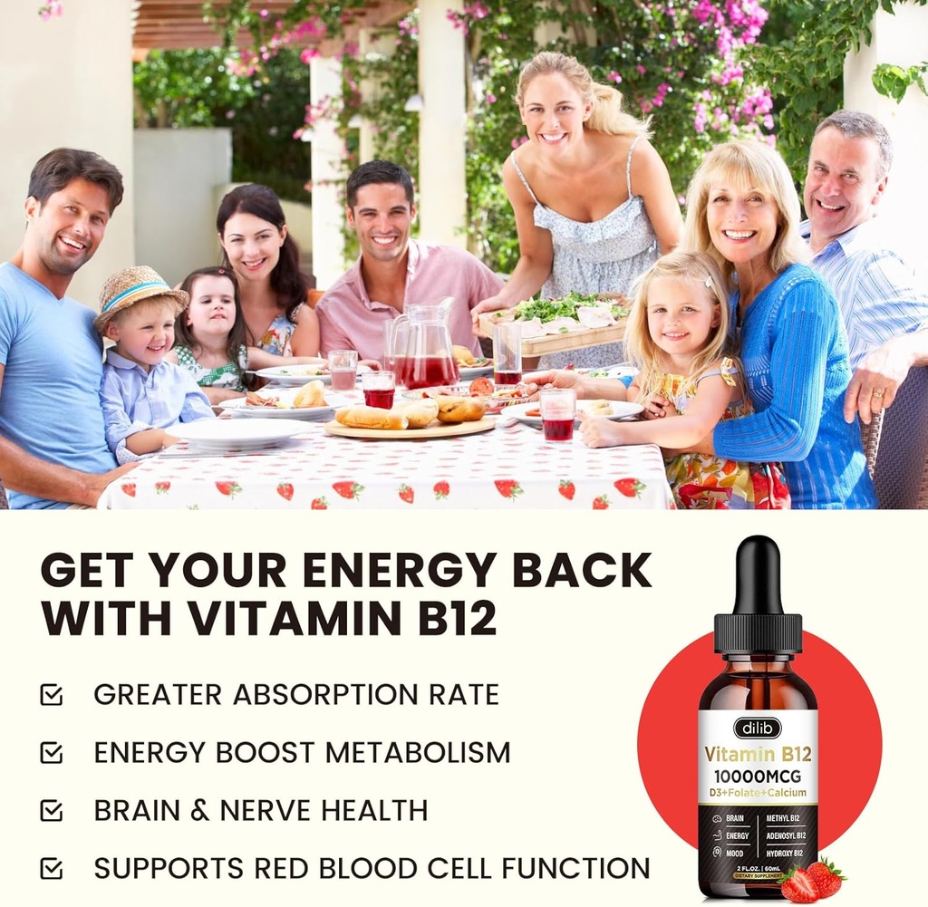 Vitamin B12 Liquid Drops Sublingual 10000 mcg, Triple B-12 Complex Supplement, Methyl & Methylcobalamin Blend for Women & Men, Mood & Energy Booster, Methylated B 12 for Metabolism & Health Support 3