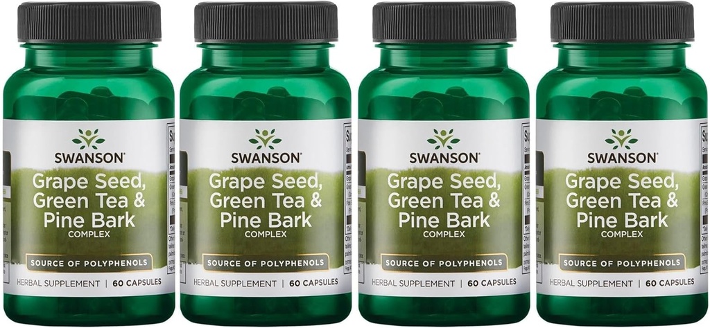 Swanson Grape Seed Green Tea & Pine Bark Complex Heart Cardiovascular Immune Support Health Antioxidant Healthy Blood Pressure Support Polyphenols OPCS Herbal Supplement 60 Capsules (Caps) (4 Pack) 2