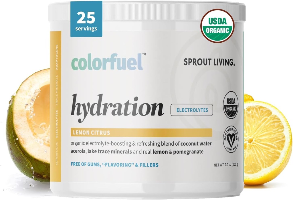 Sprout Living, Colorfuel Hydration Powder Drink Mix, Organic Superfoods + Adaptogens | Hydration Support & Recovery, Electrolytes, Himalayan Pink Salt, Coconut Water, Lemon Citrus Flavor (25 servings) 2