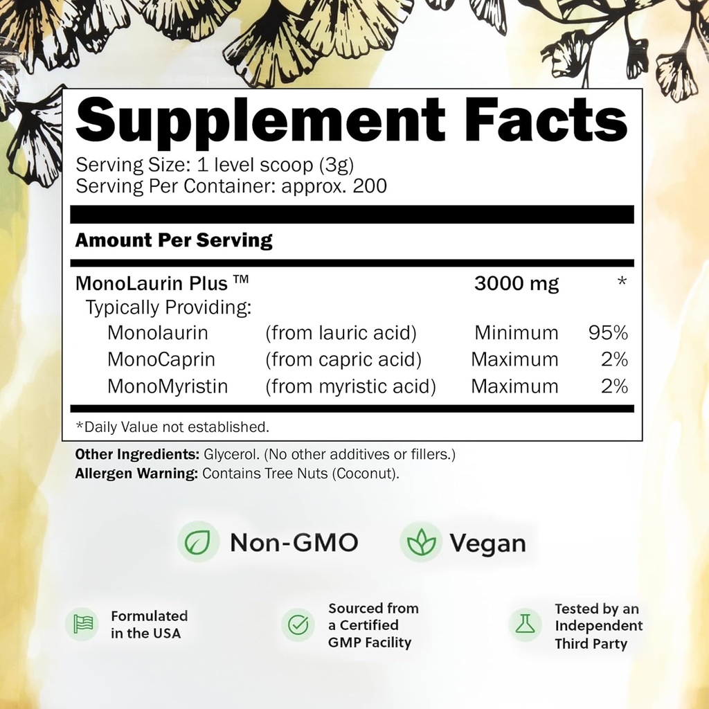 UltraLaurin ® Monolaurin Supplement for Immune Support and Gut Health - Monolaurin Pellets - 21oz - 200 Servings, 3000 mg Each 3