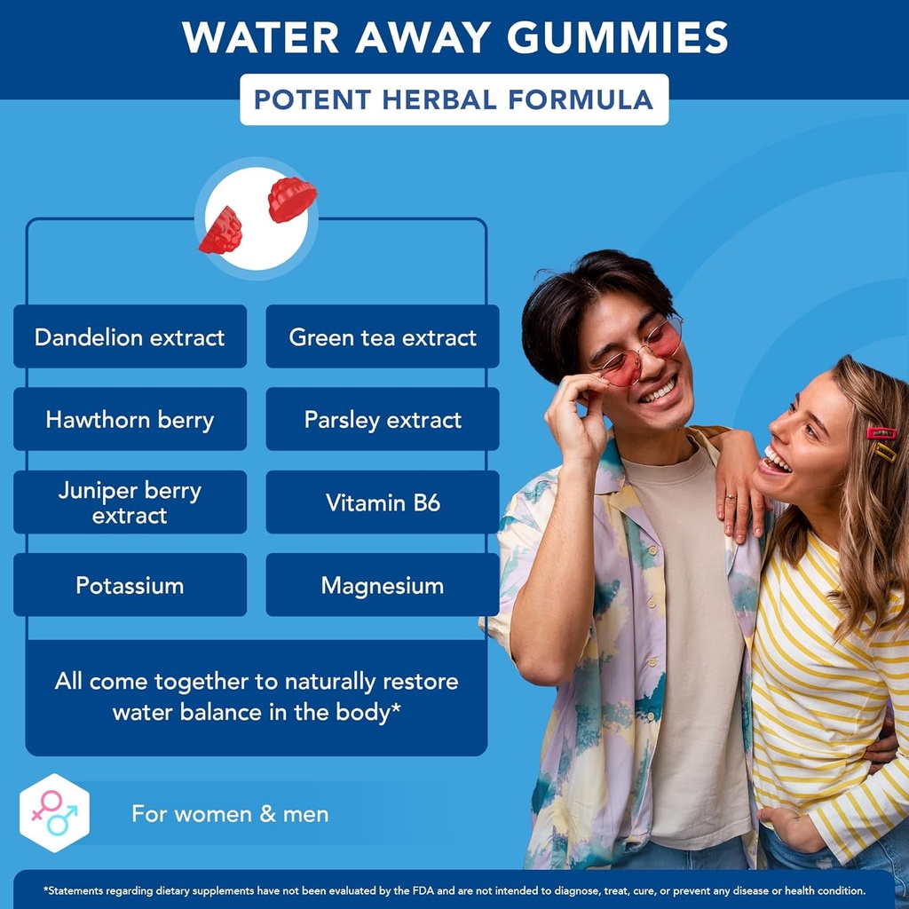 GOJOY Water Away Gummies – Natural Diuretic Support for Water Retention & Hydration Balance – Herbal Formula with Dandelion – 60 Vegan Gummies 3