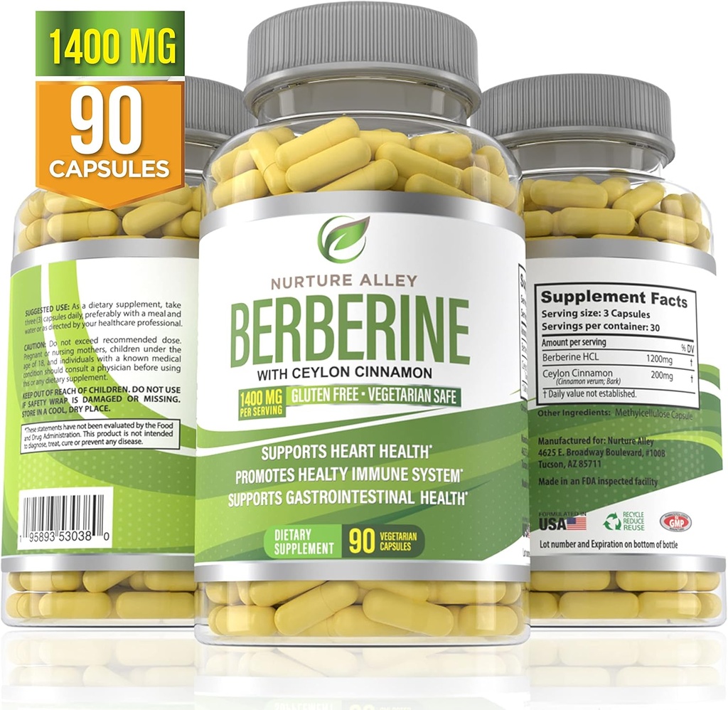 Berberine Complex with Berberine HCL 1200mg and Organic Ceylon Cinnamon 200mg - Metabolism and Immune System Support Supplement - 90 Capsules 5