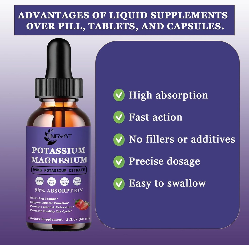 Potassium Magnesium Supplement Liquid Drops - Non-GMO & Gluten Free - High Absorption Magnesium Complex Potassium Citrate 99mg, Zinc, Vitamins C, D3, Complex B for Bone, Heart, Muscle & Nerve 4