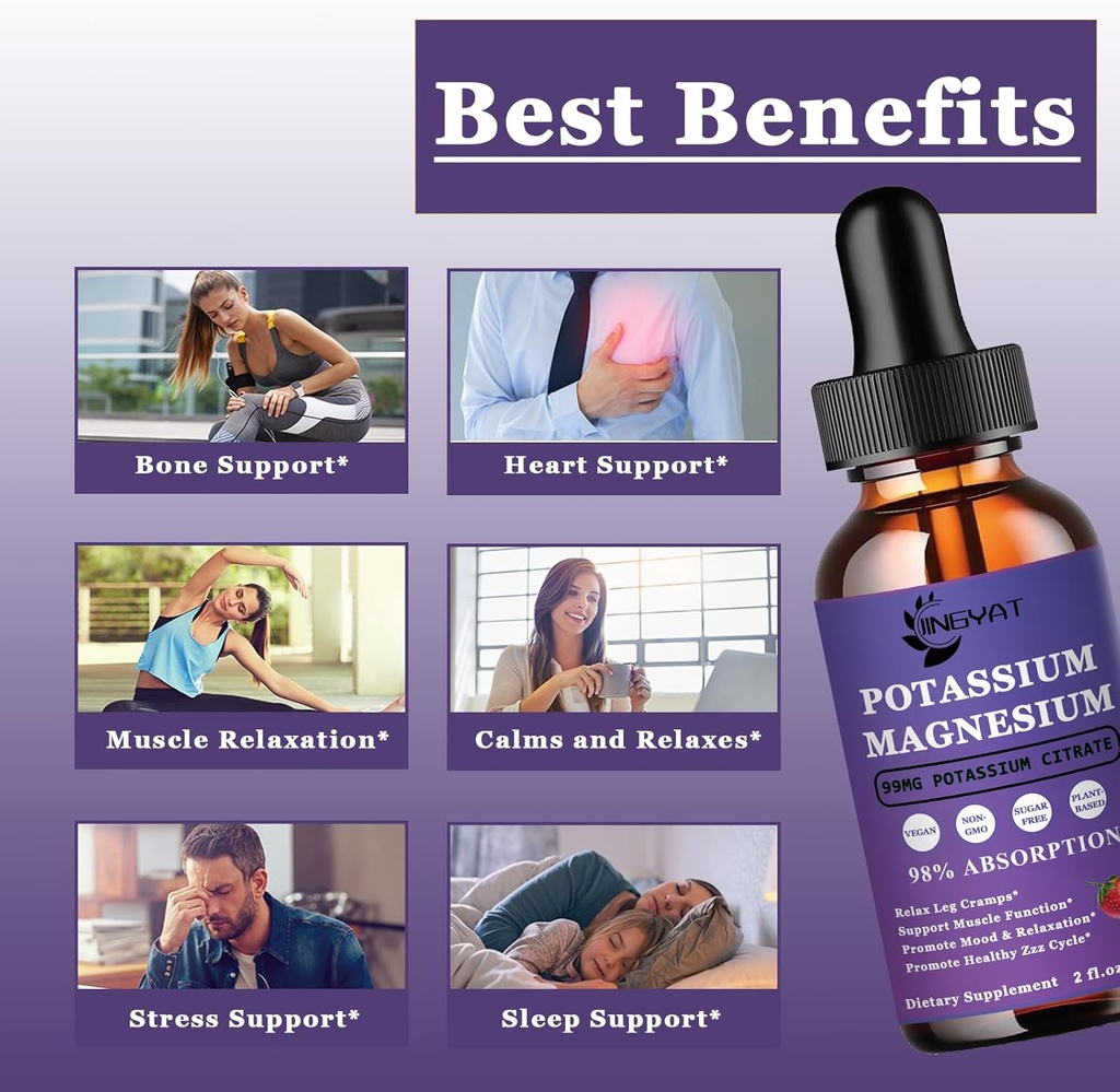 Potassium Magnesium Supplement Liquid Drops - Non-GMO & Gluten Free - High Absorption Magnesium Complex Potassium Citrate 99mg, Zinc, Vitamins C, D3, Complex B for Bone, Heart, Muscle & Nerve 5