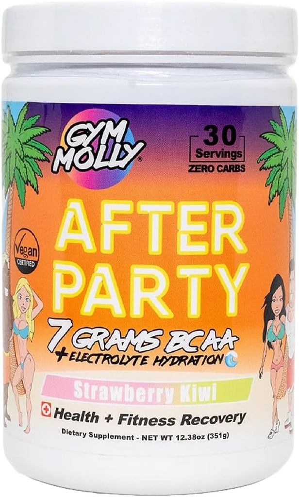 Gym Molly After Party Vegan BCAA Powder, Electrolyte Powder, BCAA Amino Acids After Post Workout Recovery Drink, Zero Carbs, Zero Sugar, 35 Calories Caffeine-Free (Strawberry Kiwi) 2