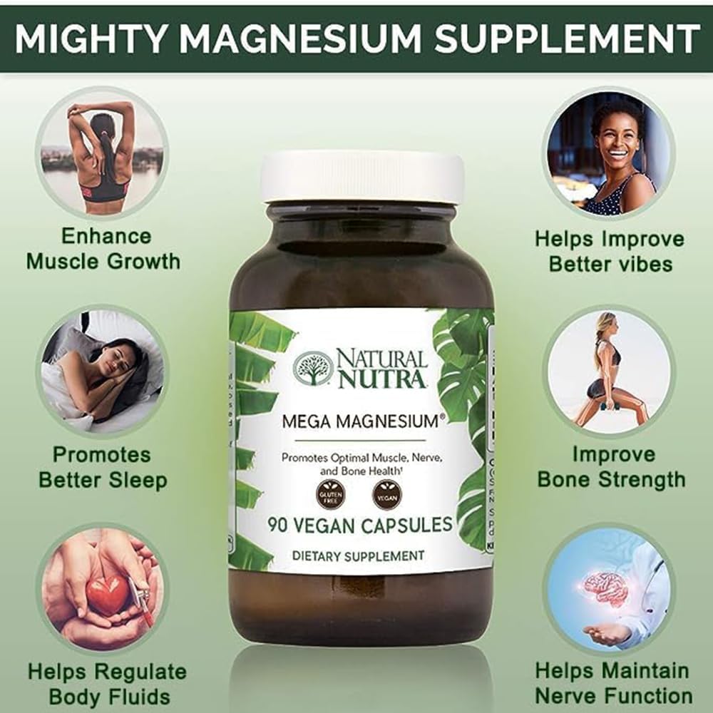 Natural Nutra Mega Magnesium 400mg Supplement - High Absorption Amino Acid Chelate, Better Vibes, Citrate, Malate Blend for Muscle Growth, Bone Strength, Heart Health, Nerve Support - 90 Capsules 4