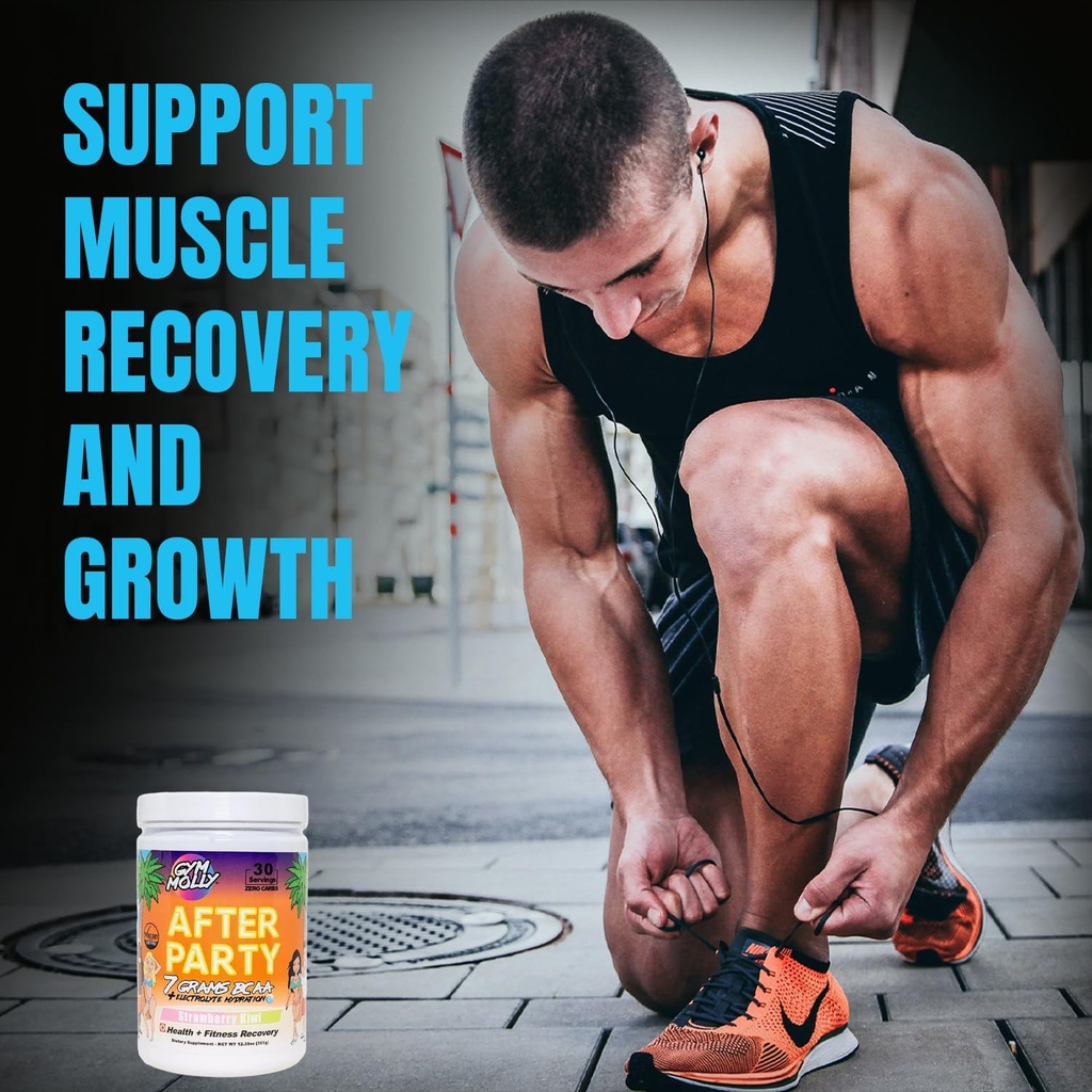 Gym Molly After Party Vegan BCAA Powder, Electrolyte Powder, BCAA Amino Acids After Post Workout Recovery Drink, Zero Carbs, Zero Sugar, 35 Calories Caffeine-Free (Strawberry Kiwi) 5