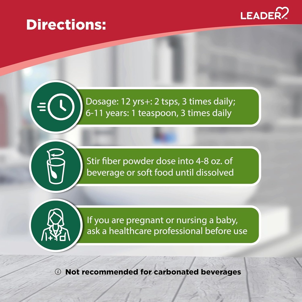 Leader Prebiotic Fiber Supplement Powder for Digestive Health, 100% Natural Daily Fiber Powder, Sugar-Free, Taste-Free, Gluten Free, Non-GMO, Unflavored, 62 Servings (8.7 OZ) (Pack of 1) 6