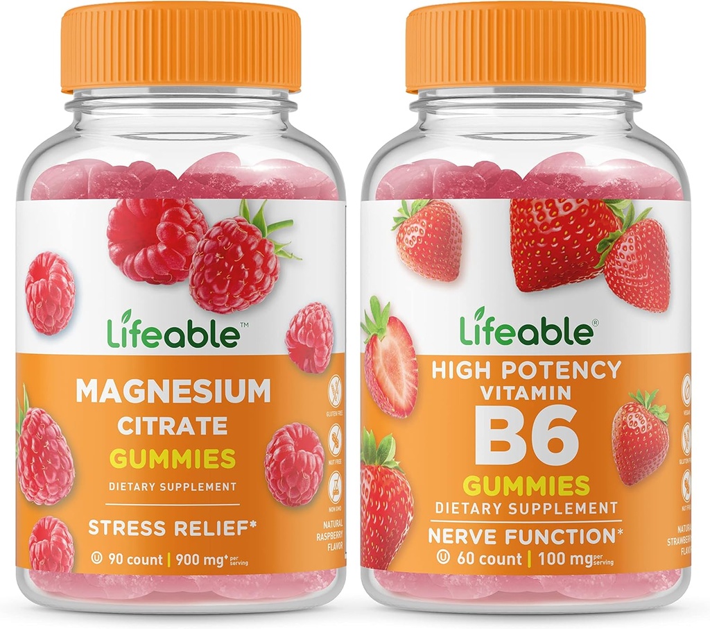 Lifeable Magnesium + Vitamin B6, Gummies Bundle - Great Tasting, Vitamin Supplement, Gluten Free, GMO Free, Chewable Gummy 2
