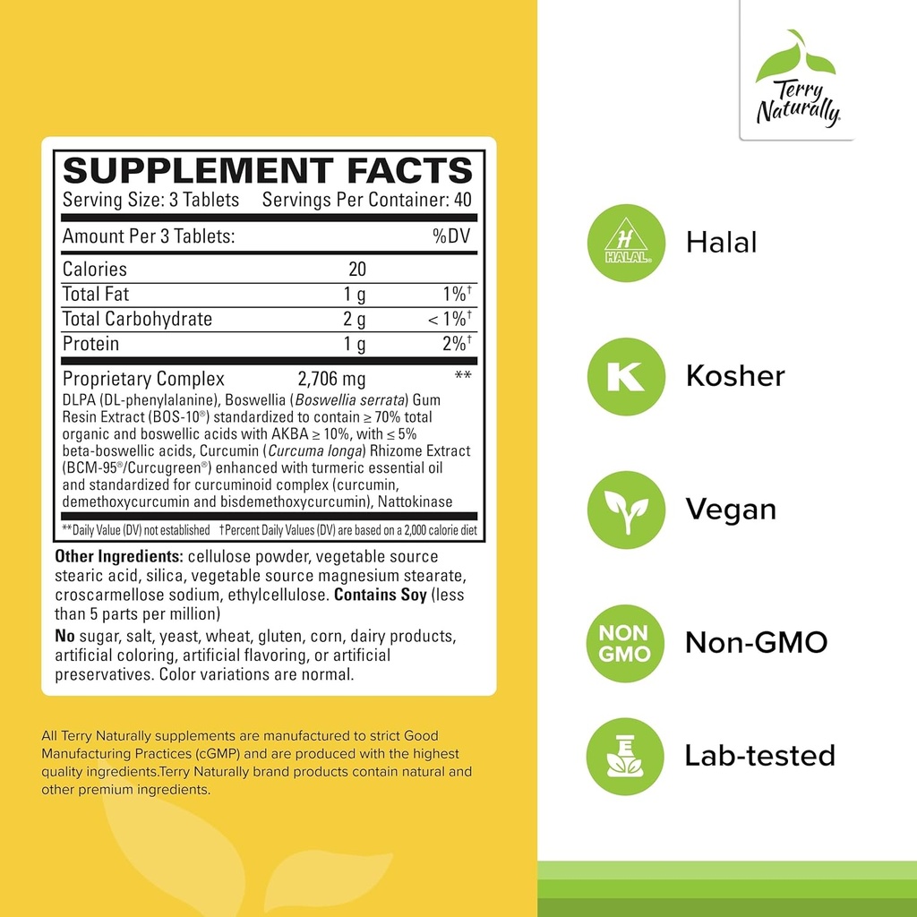 Terry Naturally Curamin Extra Strength - Curcumin & Boswellia for Healthy Circulation Support - Turmeric Supplement to Aid Joints, Muscle Health & Endorphin Production - 120 Tablets (Pack of 2) 3