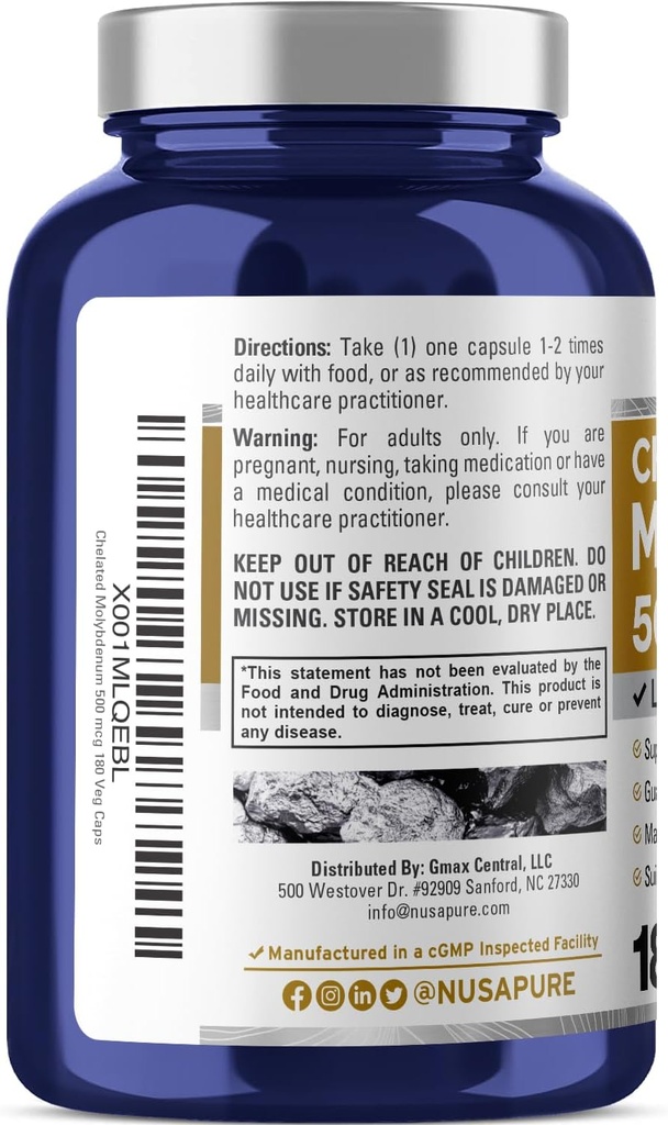 NusaPure Chelated Molybdenum 500 mcg 180 Vegetarian Caps (Vegan, Non-GMO) 4