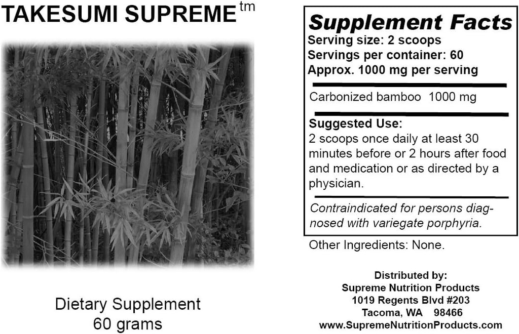 Supreme Nutrition Takesumi Supreme, Pure 60 Grams Activated Bamboo Charcoal Powder | Three Pack 3