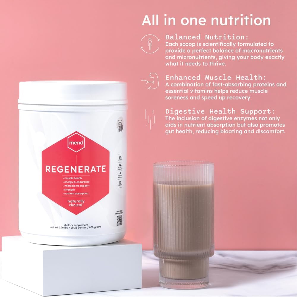 MEND Regenerate, Post Workout Recovery, Immune Support, and Sports Nutrition Supplement for Men and Women - Natural, Gluten Free, and Non-GMO - Cocoa Protein Powder, 20 Servings 4