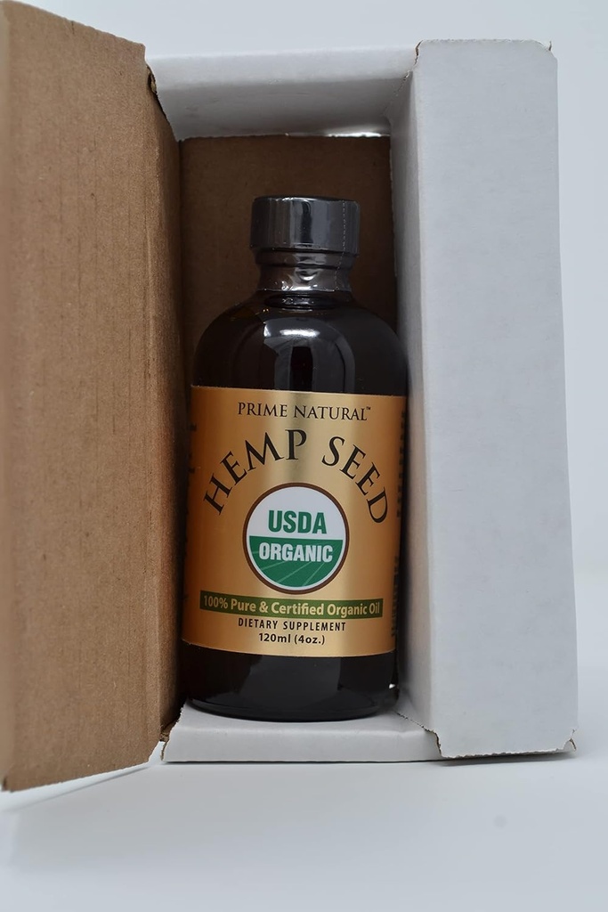 PRIME NATURAL Organic Hemp Seed Oil 4oz - USDA Certified - Sativa Oil - Pure, Cold Pressed, Virgin, Unrefined, Vegan, Food Grade - High Omega 3 6 9 Fatty Acids - Good for Face, Body, Skin & Hair Care 6