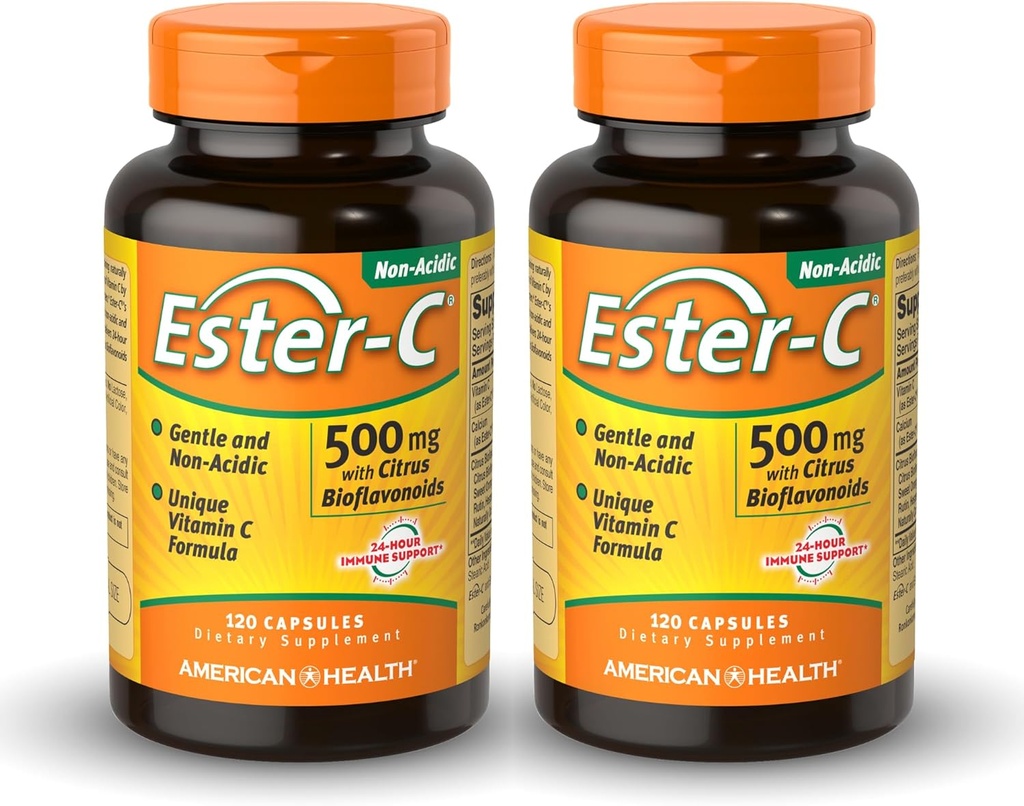 American Health Ester-C 500 mg with Citrus Bioflavonoids - 120 Capsules (Pack of 2) - 24-Hour Immune Support - Non-GMO, Gluten Free - 120 Total Servings 2