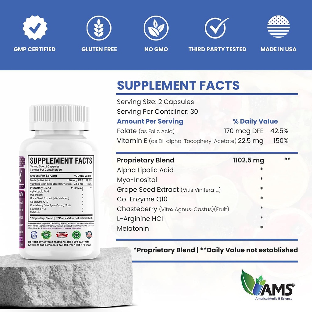 America Medic & Science OVA-Max Prenatal Vitamins for Women (120 Capsules) Boosts Fertility and Ovulation | Pregnancy Aid and Female Preconception Supplements with CoQ10, Folic Acid, and Myo-Inositol 6