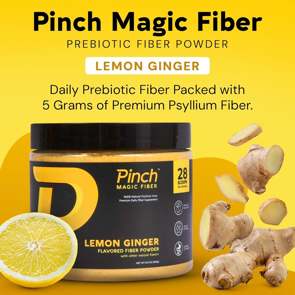 Pinch Magic Sugar Free Fiber Powder – Light Lemon Ginger Psyllium Husk with Bromelain & Vitamins C & D – Vegan, Gluten-Free, Clean Label, USA-Made, GMP-Certified – 28-Day Supply 4
