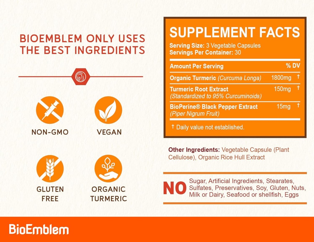 BioEmblem Turmeric Curcumin Supplement with BioPerine and Mushroom Complex 4