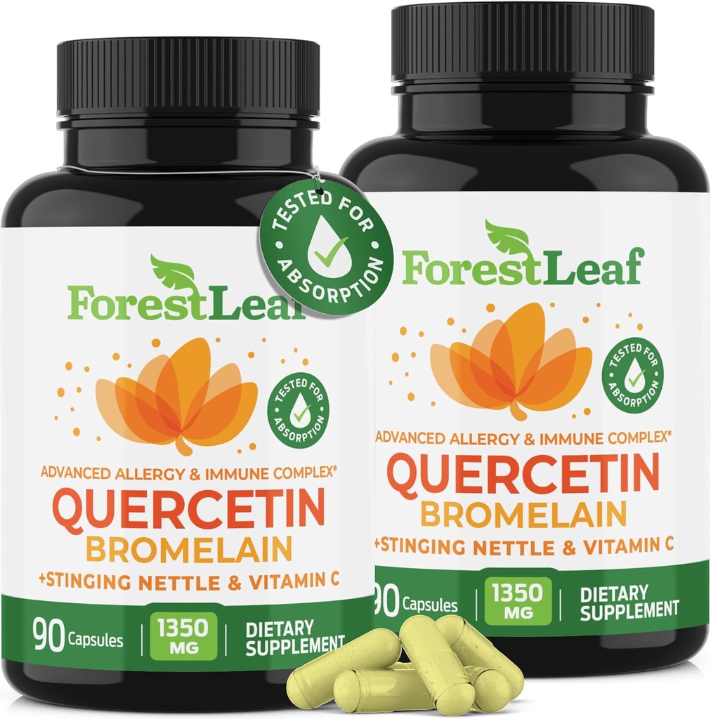 ForestLeaf Quercetin with Bromelain - 1350mg Blend with Vitamin C & Stinging Nettle, Advanced Quercetin 500mg Supplement, Non-GMO Gluten Free, Natural Immune & Respiratory Function 180 Veggie Capsules 2